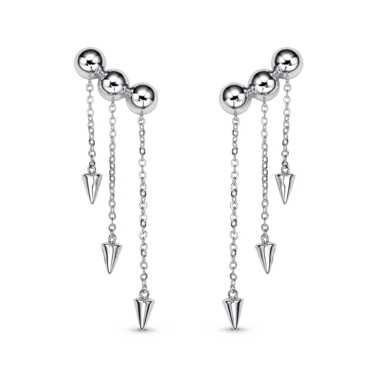 Brinco Chuva Spikes Banho a Ródio Branco