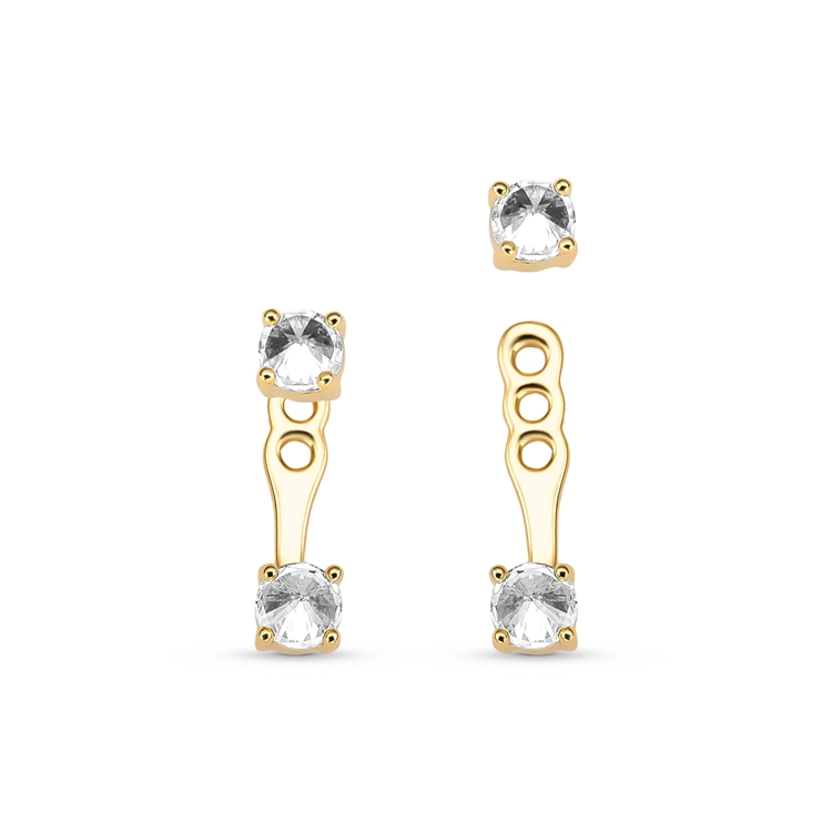 Brinco Duplo com Zircônia Banho a Ouro 18k
