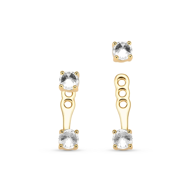 Brinco Duplo com Zircônia Banho a Ouro 18k