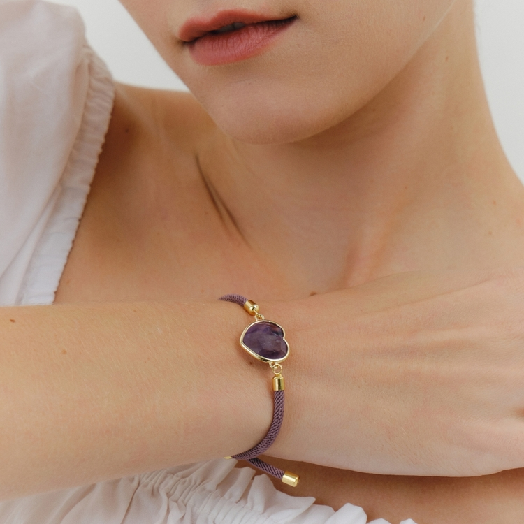 Pulseira Energy Coração Ametista Roxo Escuro