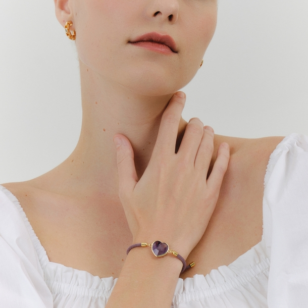 Pulseira Energy Coração Ametista Roxo Escuro