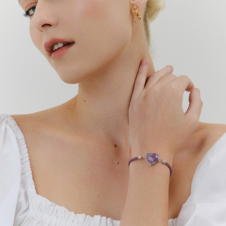 Pulseira Energy Coração Ametista Roxo Claro