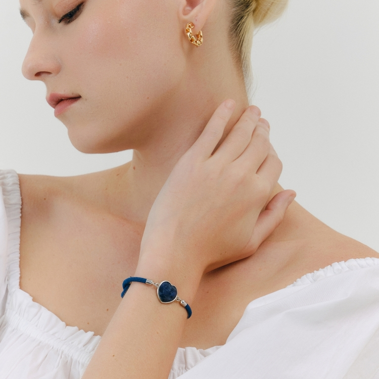 Pulseira Energy Coração Lápis Lazuli Azul Escuro