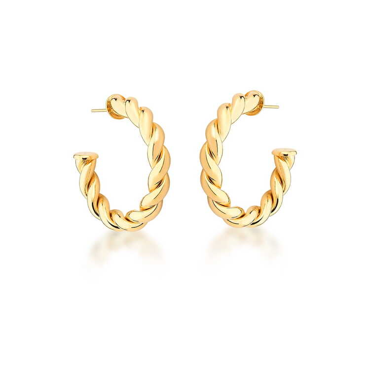 Brinco argola trança M Banho ouro 18k