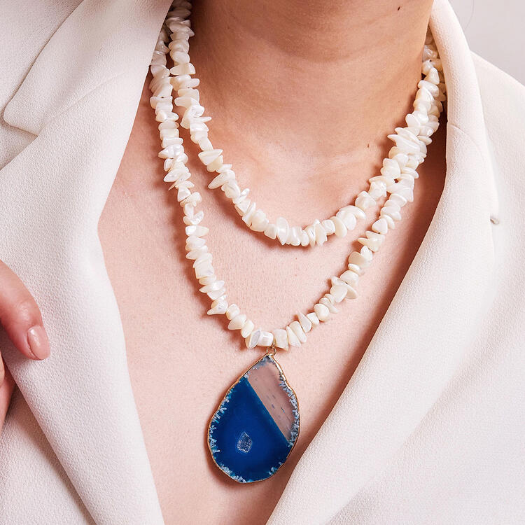 COLAR MADRE PÉROLA E PING ÁGATA AZUL