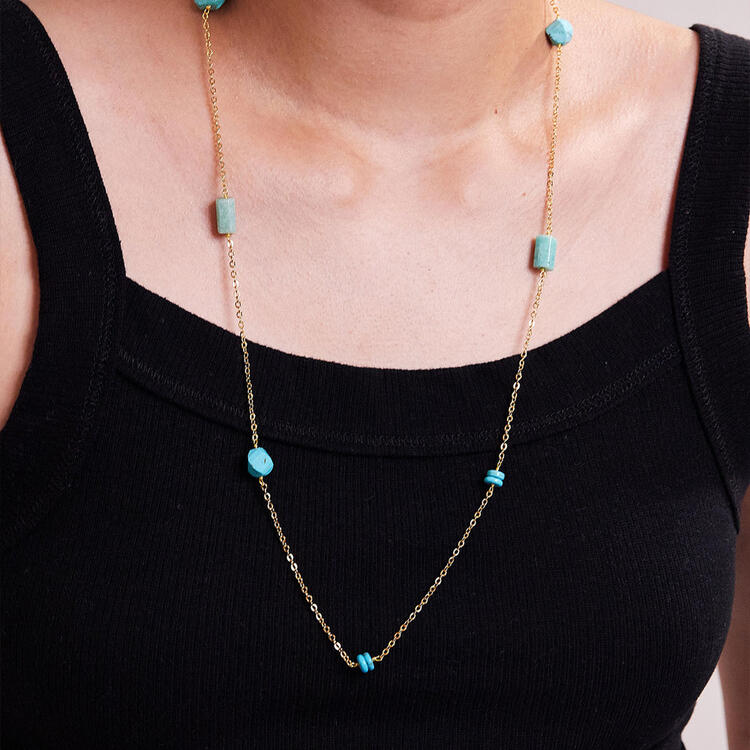 COLAR LONGO HOWLITA AZUL E AMAZONITA
