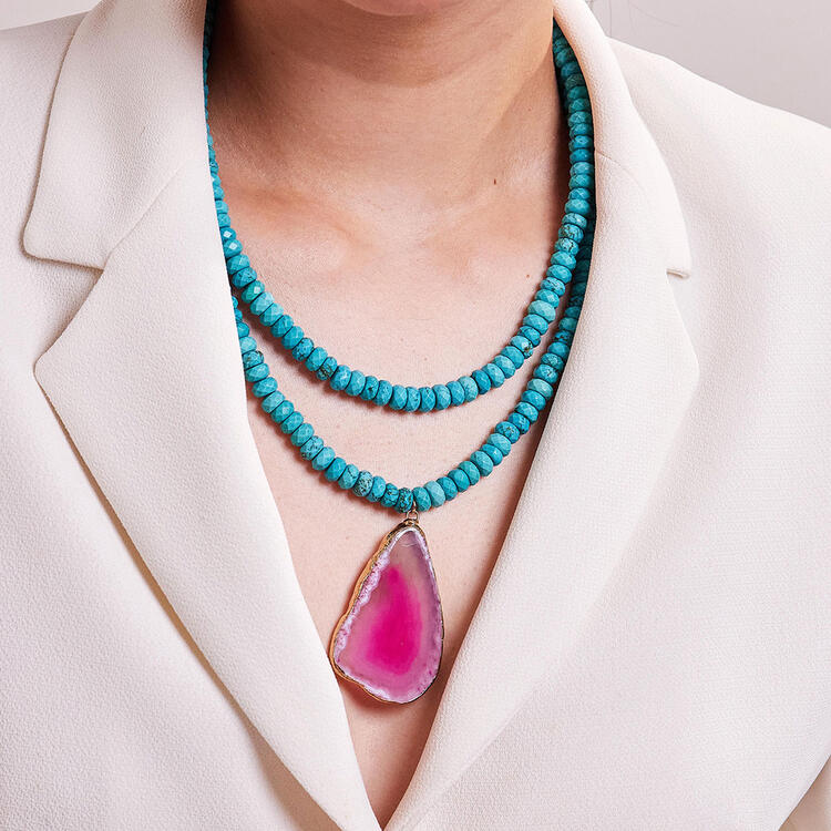 COLAR HOWLITA AZUL E PING ÁGATA ROSA