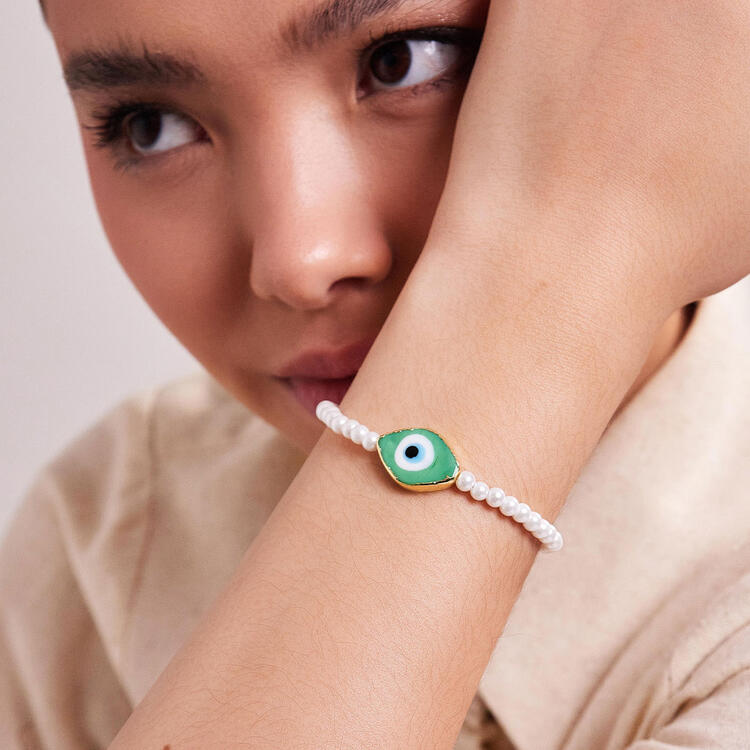PULSEIRA OLHO GREGO E PÉROLA