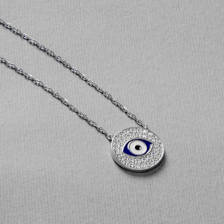 COLAR MEDALHA OLHO GREGO PRATA 925