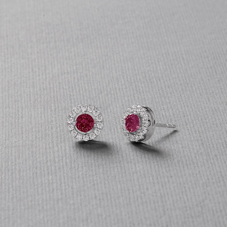 BRINCO REDONDO PEDRA ROSA ESCURO PRATA 925