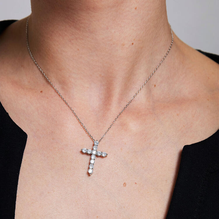 COLAR CRUCIFIXO CRAVEJADO PRATA 925