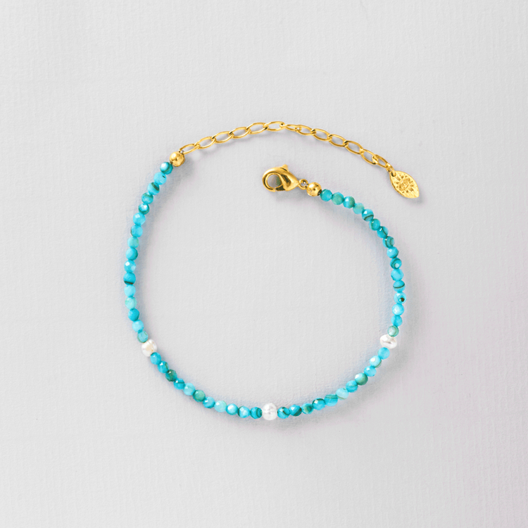 PULSEIRA FLORA AZUL E PEROLA