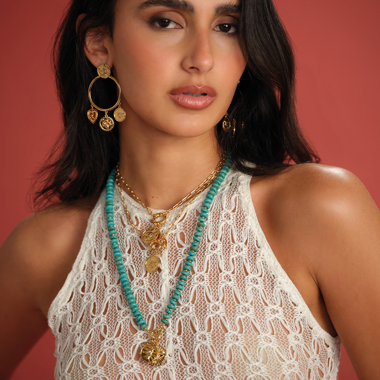 COLAR MOEDAS TURQUESA