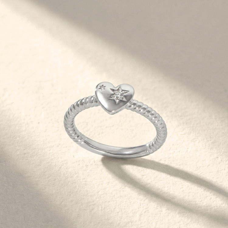 ANEL ASTROS CORAÇÃO INCOLOR PRATA 925