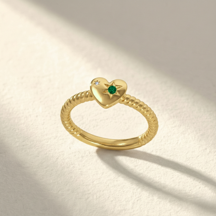 ANEL ASTROS CORAÇÃO VERDE PRATA 925