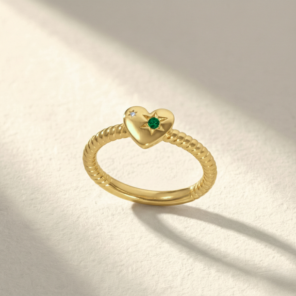 ANEL ASTROS CORAÇÃO VERDE PRATA 925