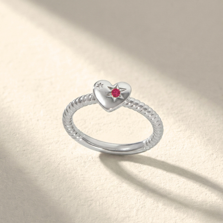 ANEL ASTROS CORAÇÃO ROSA PRATA 925