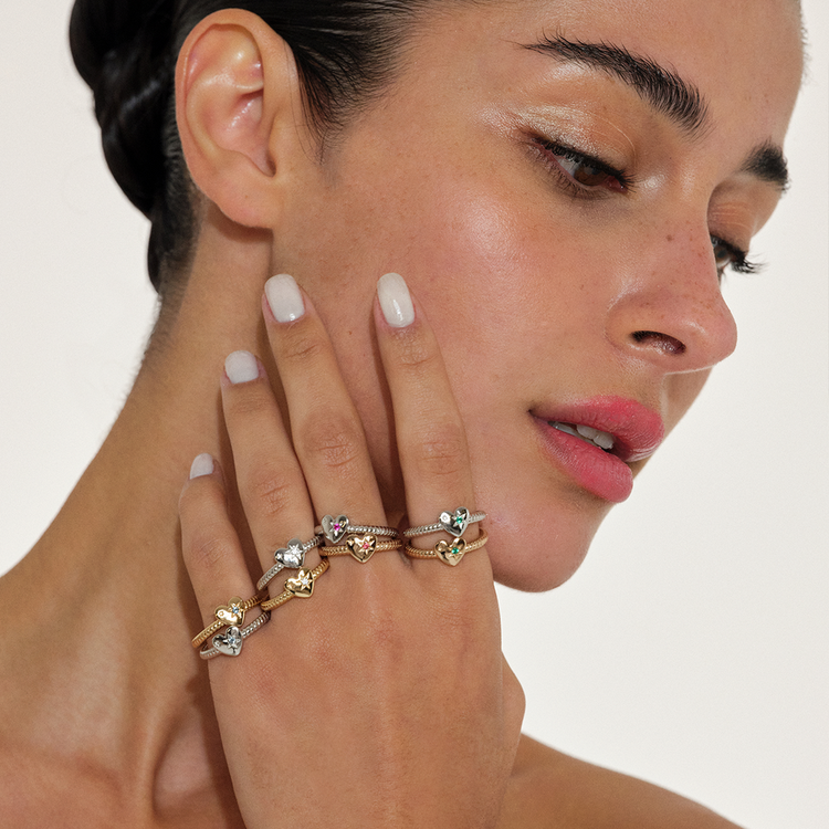 ANEL ASTROS CORAÇÃO VERDE PRATA 925