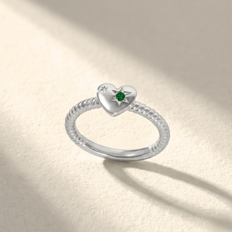 ANEL ASTROS CORAÇÃO VERDE PRATA 925