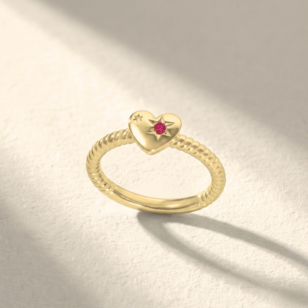 ANEL ASTROS CORAÇÃO ROSA PRATA 925