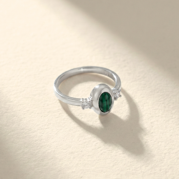 ANEL ASTROS CRAVEJADO E MALAQUITA PRATA 925