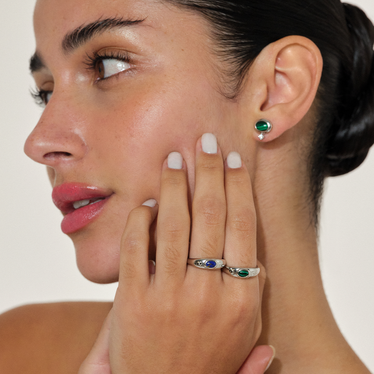 ANEL ASTROS MALAQUITA PRATA 925