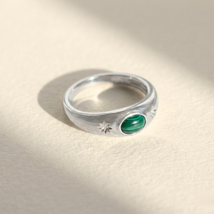 ANEL ASTROS MALAQUITA PRATA 925