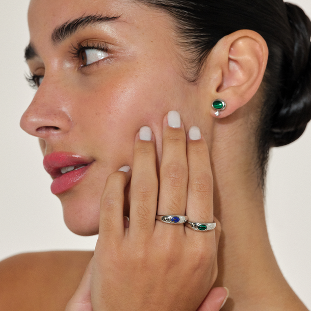 ANEL ASTROS MALAQUITA PRATA 925