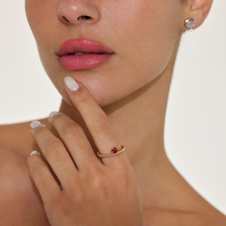 ANEL ASTROS VERMELHO PRATA 925