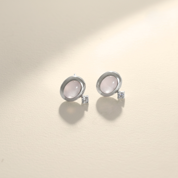 BRINCO ASTROS QUARTZO ROSA PRATA 925