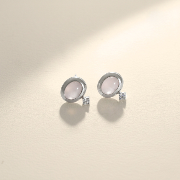 BRINCO ASTROS QUARTZO ROSA PRATA 925