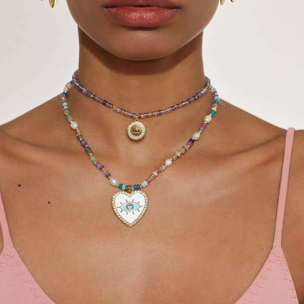 COLAR SUNSHINE FLUORITA E OLHO GREGO