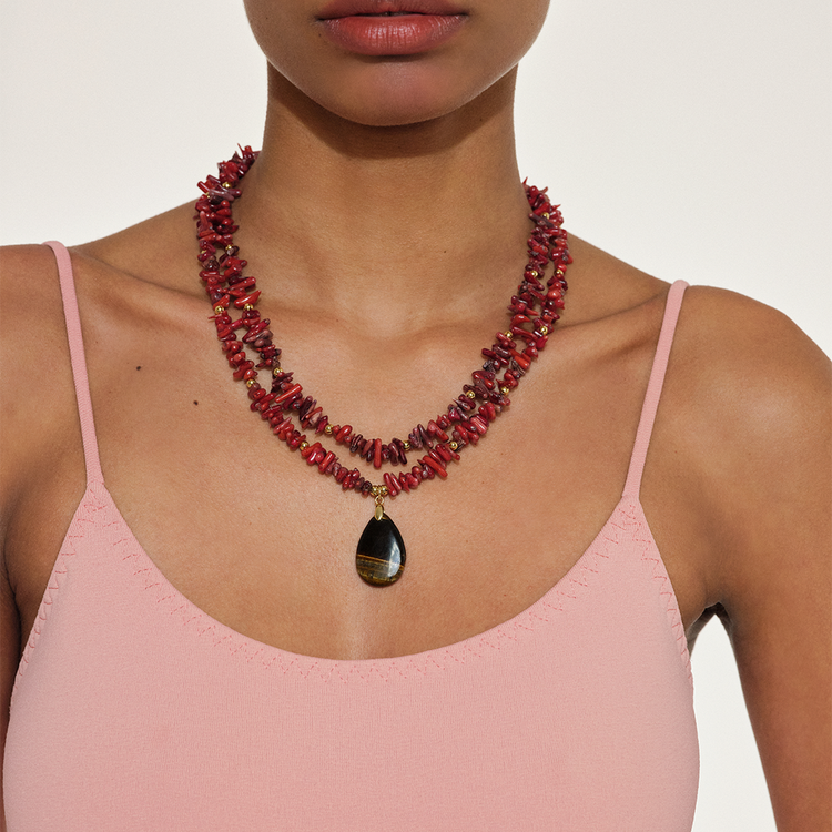 COLAR SUNSHINE HOWLITA VERMELHA E OLHO DE TIGRE