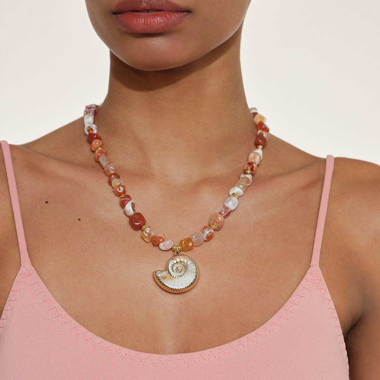 COLAR SUNSHINE CORALINA E CONCHA