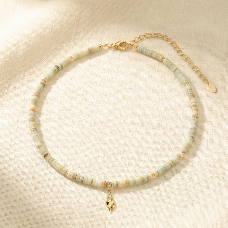 COLAR SUNSHINE AMAZONITA E CONCHA