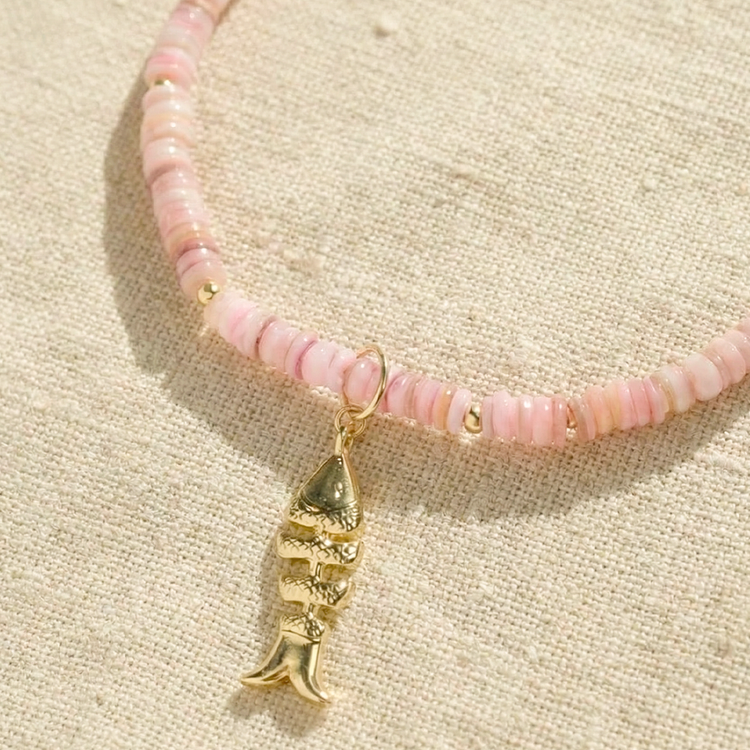 COLAR SUNSHINE QUARTZO ROSA E PEIXE