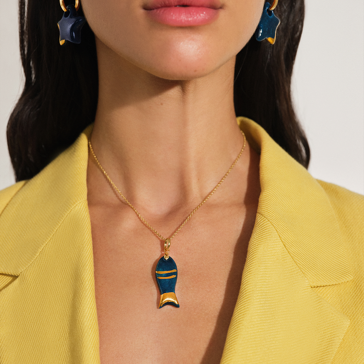 COLAR CERAMICS PEIXE AZUL ESCURO