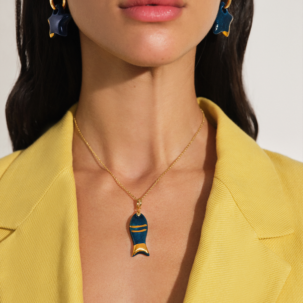 COLAR CERAMICS PEIXE AZUL ESCURO