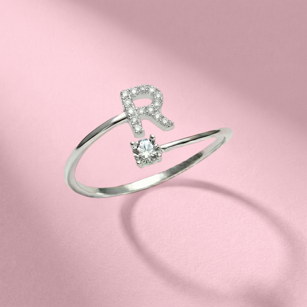 ANEL LETRA R CRAVEJADO PRATA 925