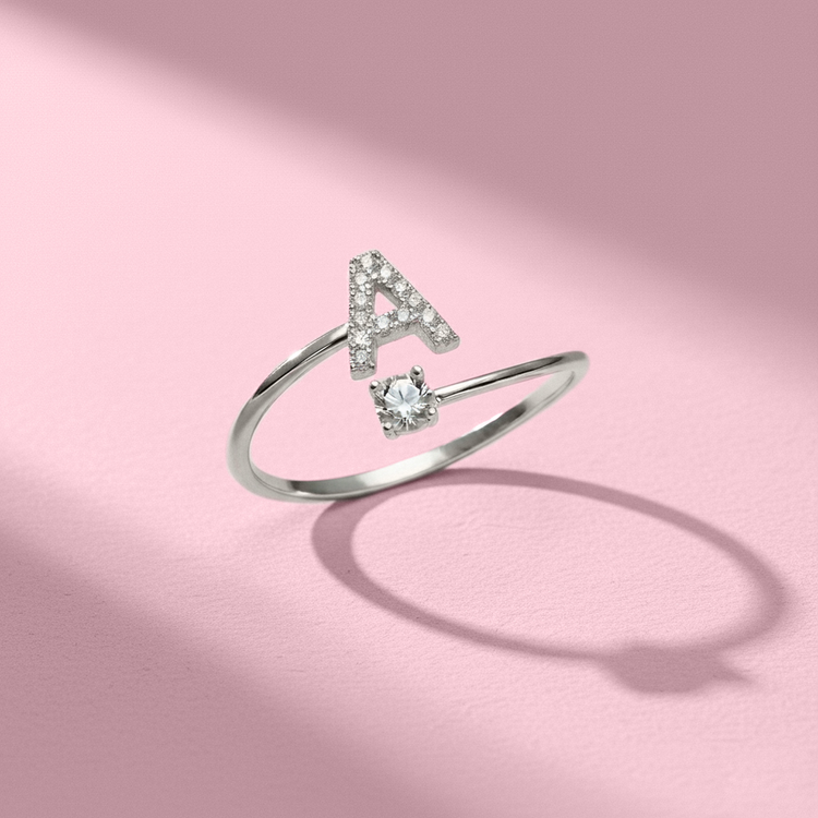 ANEL LETRA A CRAVEJADO PRATA 925