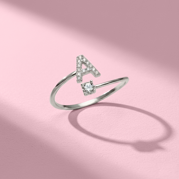 ANEL LETRA A CRAVEJADO PRATA 925