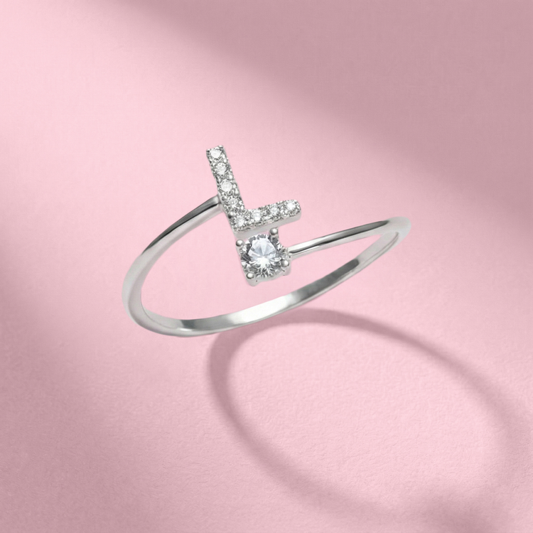 ANEL LETRA L CRAVEJADO PRATA 925