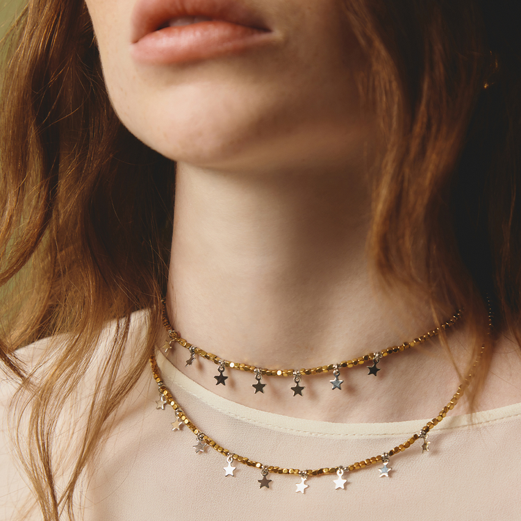 COLAR HEMATITA DUPLO ESTRELAS