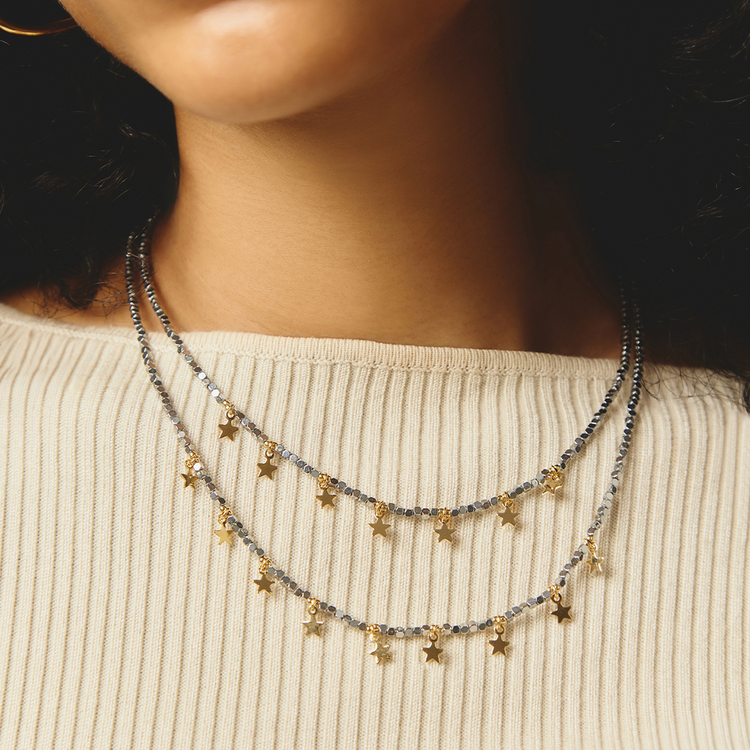 COLAR HEMATITA DUPLO ESTRELAS