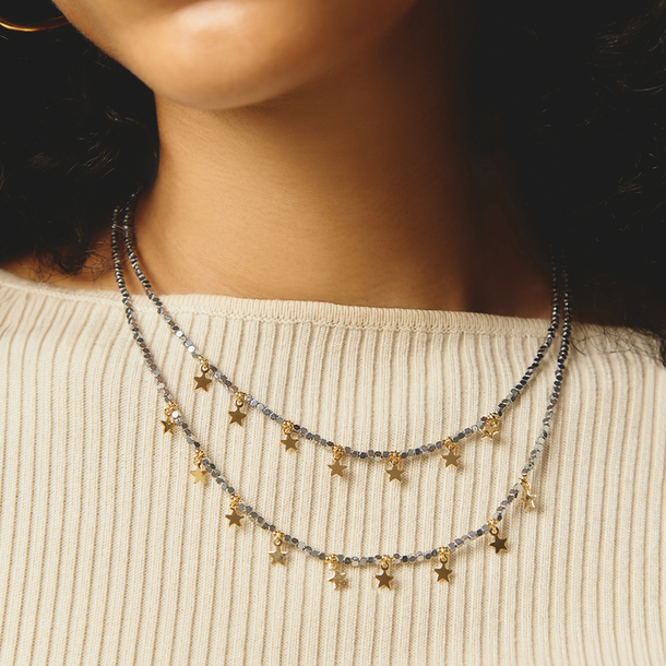 COLAR HEMATITA DUPLO ESTRELAS
