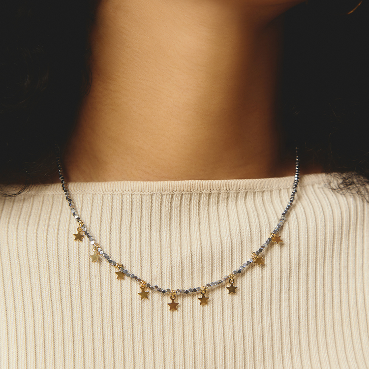 COLAR HEMATITA ESTRELAS