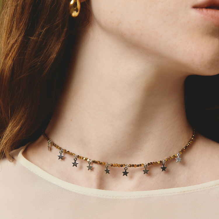 COLAR HEMATITA ESTRELAS