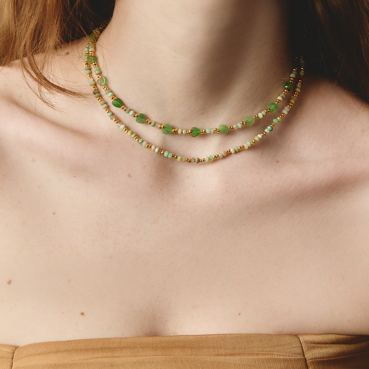 COLAR ENCONTRO QUARTZO VERDE E AMAZONITA