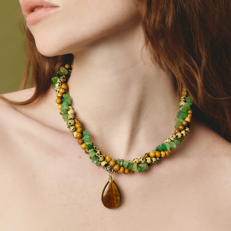 COLAR ENCONTRO JASPE E QUARTZO VERDE