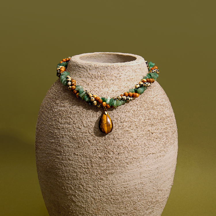 COLAR ENCONTRO JASPE E QUARTZO VERDE